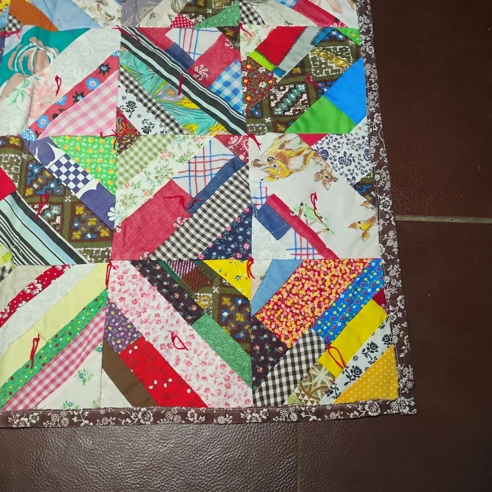 Vintage Handmade Patchwork Quilt 56x41 1970s–80s Era​